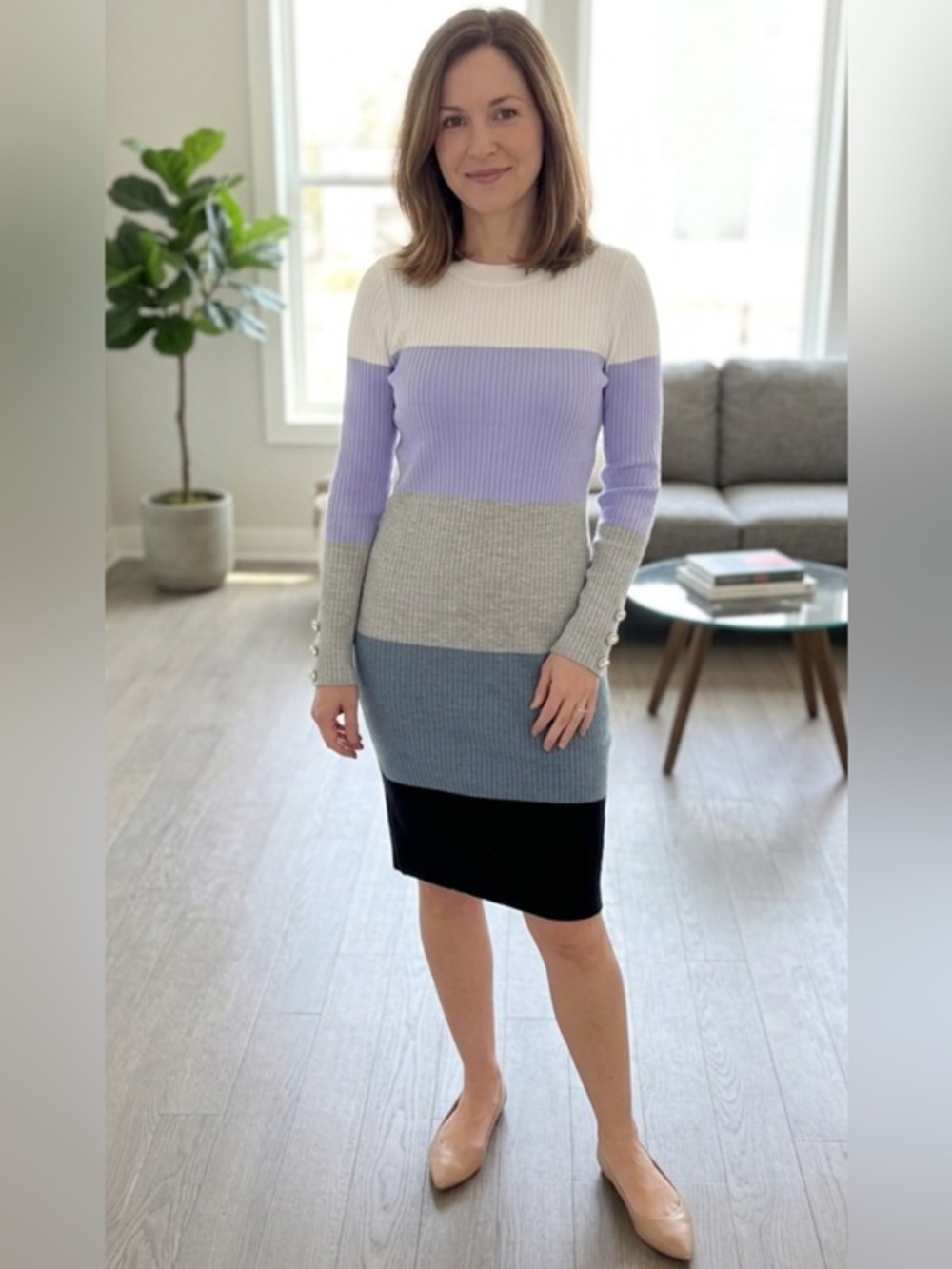 Colorblock Ribbed Knit Lightweight Dress Size Small NWT